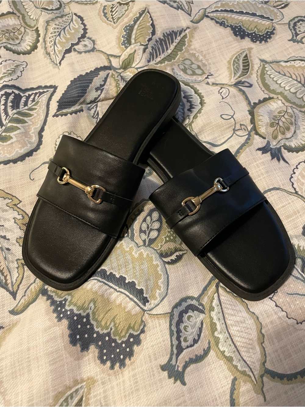 Black Leather Slide Sandals